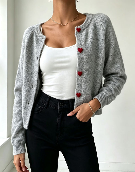Damen Strickcardigan mit herzförmigen Zierknöpfen und weicher Mohair-Optik Shop Nory