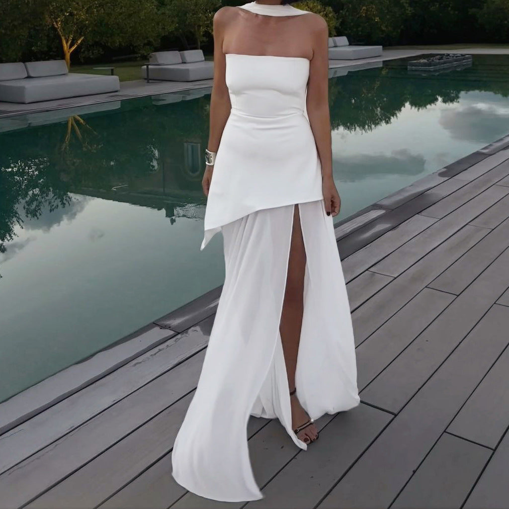 Damen Elegantes Abendkleid mit asymmetrischem Saum und verführerischem Schlitz