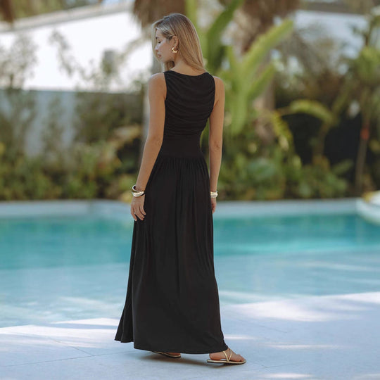 Damen Maxi-Kleid mit elegantem Faltenwurf und ärmellosem Design