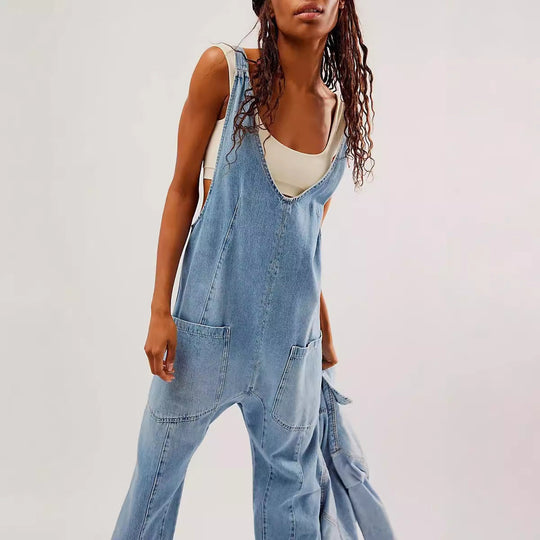 Damen Lässiger Denim-Overall mit großen Taschen