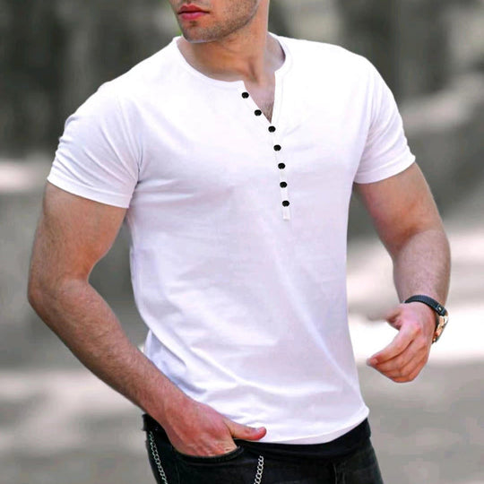 Herren Kurzarm-Henley-T-Shirt mit Knopfleiste und weichem Baumwollmaterial
