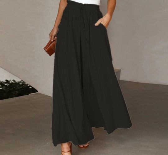 Damen Weite High-Waist-Hose mit elastischem Bund und praktischen Taschen