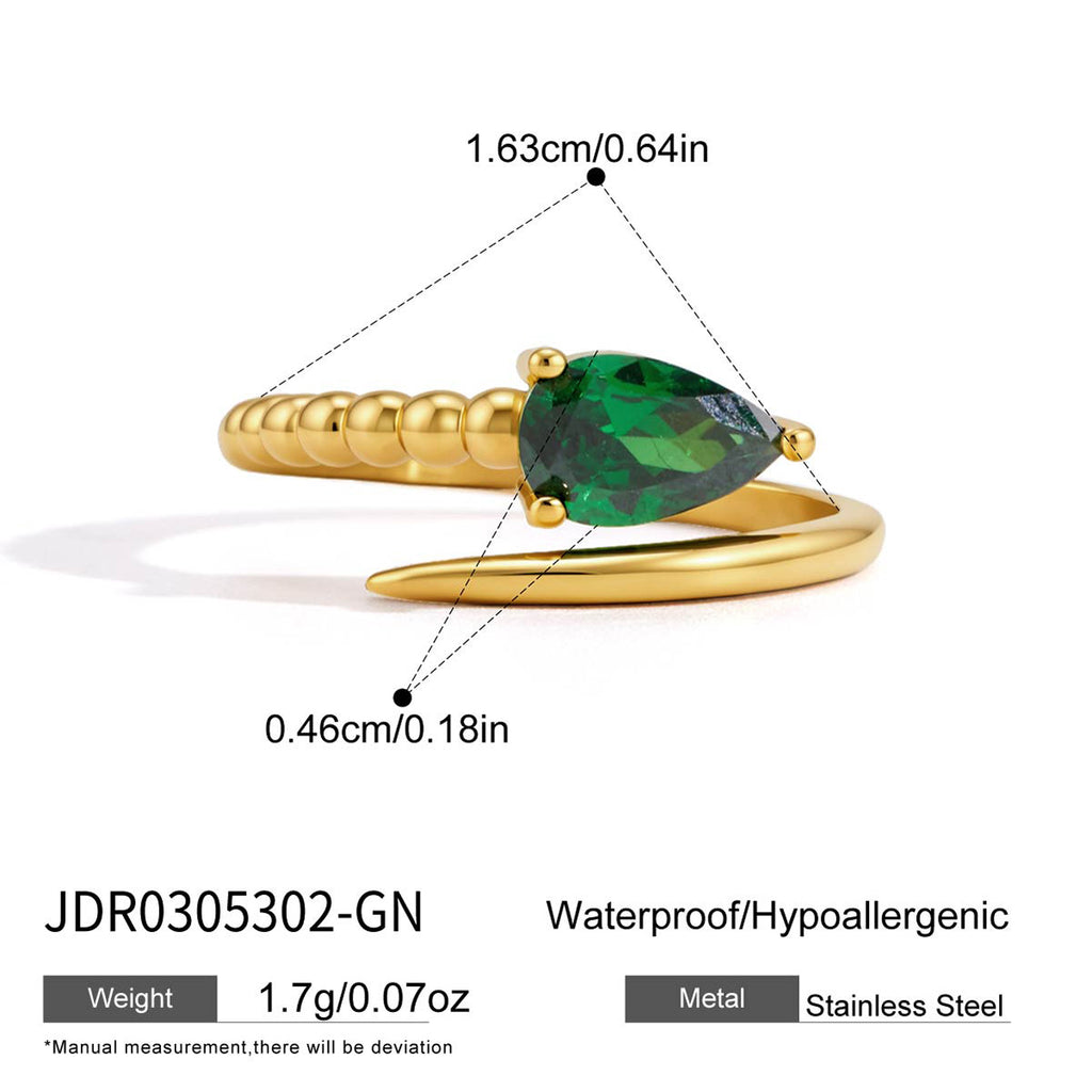 Damen eleganter und hypoallergener Ring mit grünem Stein Shop Nory