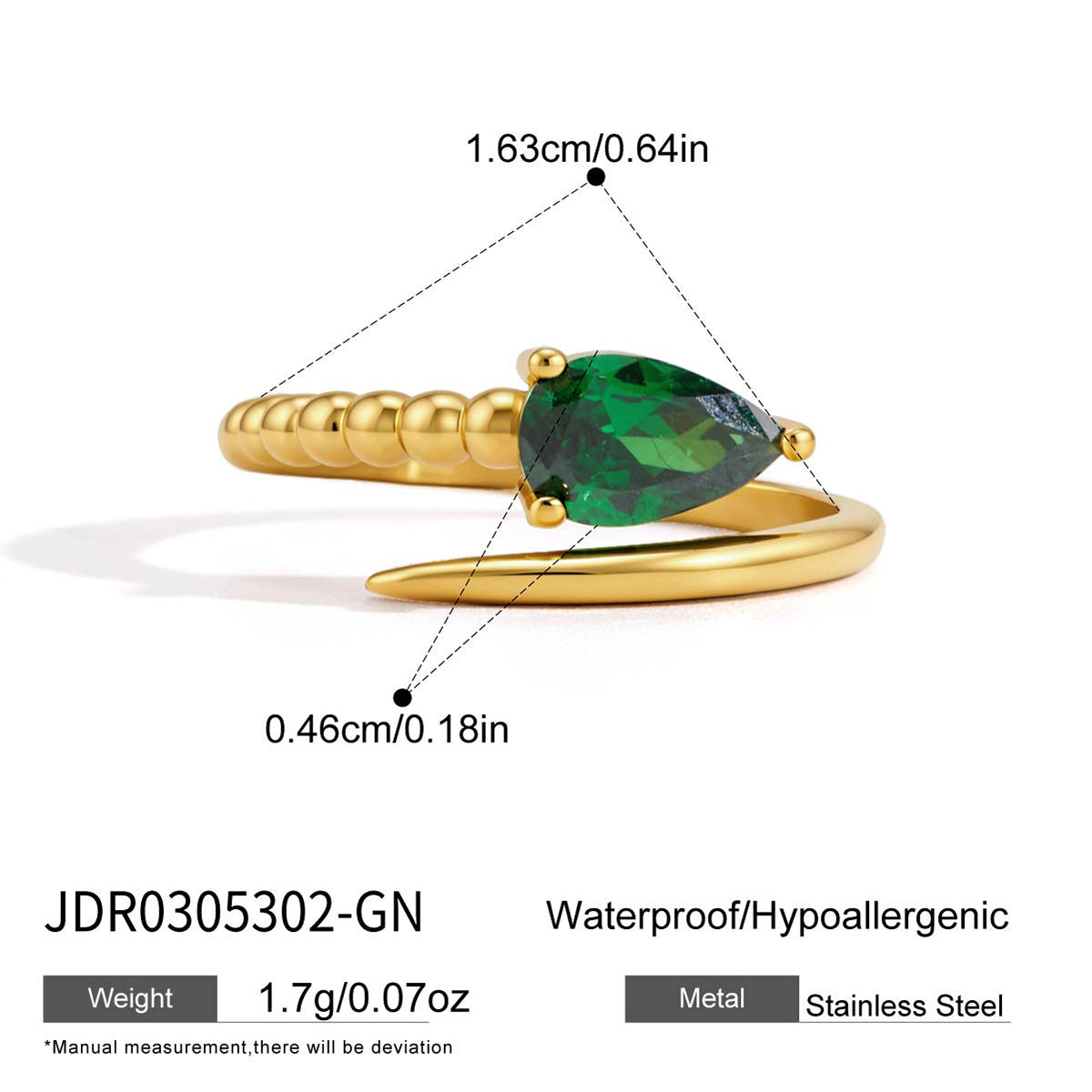 Damen eleganter und hypoallergener Ring mit grünem Stein Shop Nory