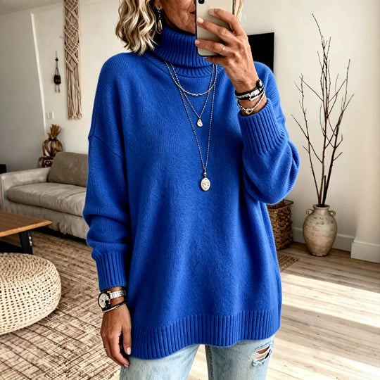 Damen Oversize Rollkragenpullover aus Feinstrick mit gerippten Bündchen und überschnittener Schulter Shop Nory