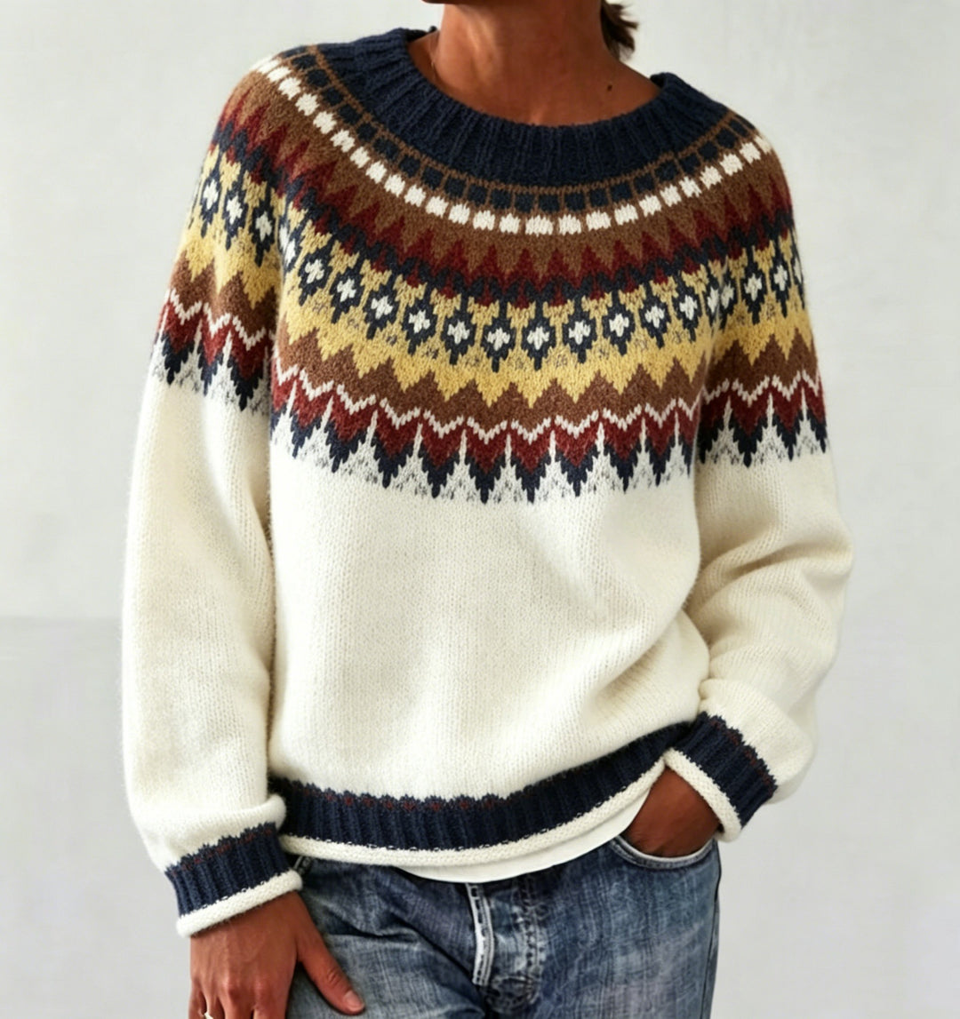 Damen Rundhalsausschnitt Norweger-Pullover mit Fair-Isle-Jacquard Shop Nory