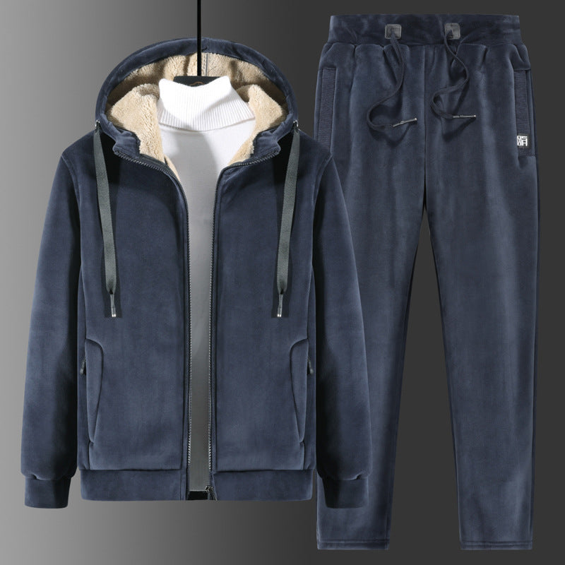 Herren Zweiteiliger Fleece-Trainingsanzug mit Kapuzenjacke, Teddyfutter und Jogginghose Shop Nory