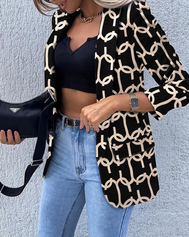 Damen Gemusterter Longblazer mit Kettenmuster, taillierter Silhouette und Pattentaschen Shop Nory
