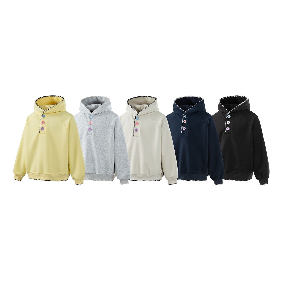 Damen Kapuzenpullover mit halber Knopfleiste, dekorativer Sattelnaht und Oversize-Schnitt Shop Nory