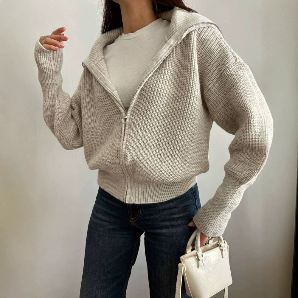 Damen Oversize Strickjacke mit Reißverschluss und hohem Kragen Shop Nory