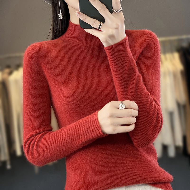 Damen Schlanker Feinstrick-Mockneckpullover aus feinem Angora‑Mix Shop Nory