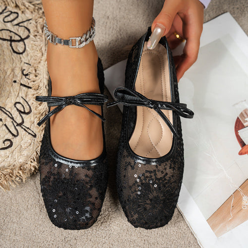 Damen elegante Ballerinas mit zartem Spitzenoberteil