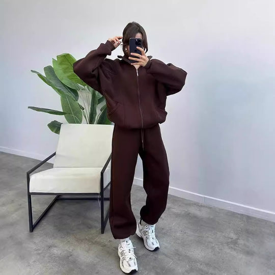 Damen Oversize Fleece-Set mit Reißverschlussjacke und weiten Jogginghosen Shop Nory
