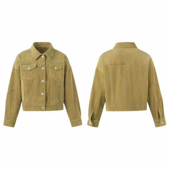 Damen Kurz geschnittene Cord‑Truckerjacke im Boxy‑Cut mit Pattentaschen Shop Nory