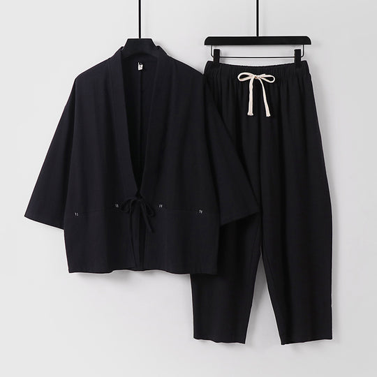 Unisex Kimono-Lounge-Set mit Kurzjacke und elastischer Kordelhose Shop Nory