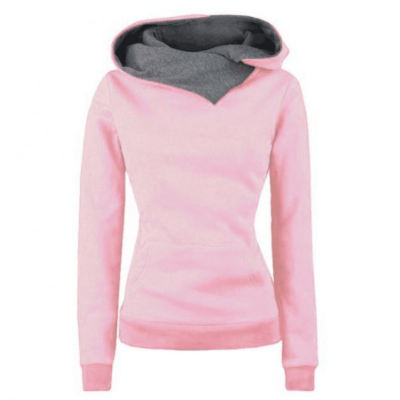 Damen Taillierter Kapuzenpullover mit überlappendem Schalkragen und Kängurutasche Shop Nory