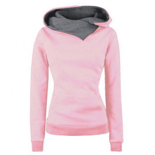 Damen Taillierter Kapuzenpullover mit überlappendem Schalkragen und Kängurutasche Shop Nory