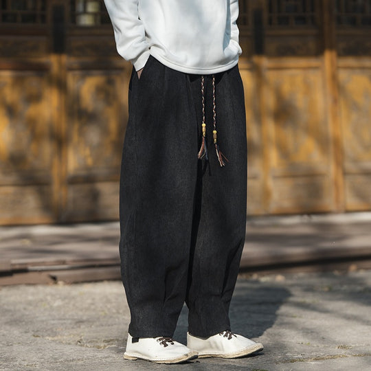 Herren Weit geschnittene Kordhose mit Tunnelzug, Bundfalten und Relaxed-Fit Shop Nory
