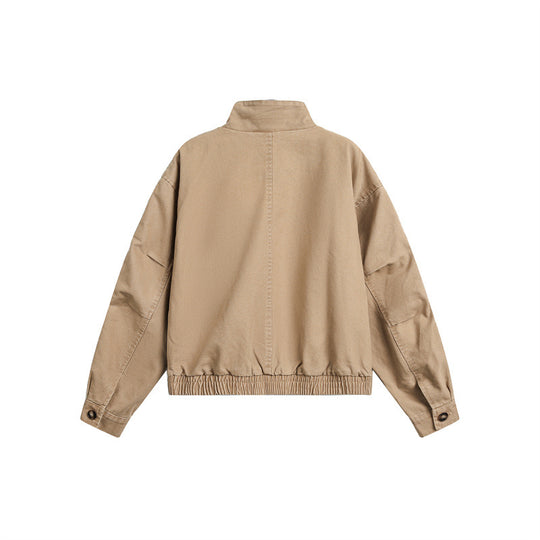 Unisex Kurz geschnittener Boxy-Canvas-Blousonjacke mit Funnelkragen, Aufgesetzten Klappentaschen und Elastischem Saum Shop Nory