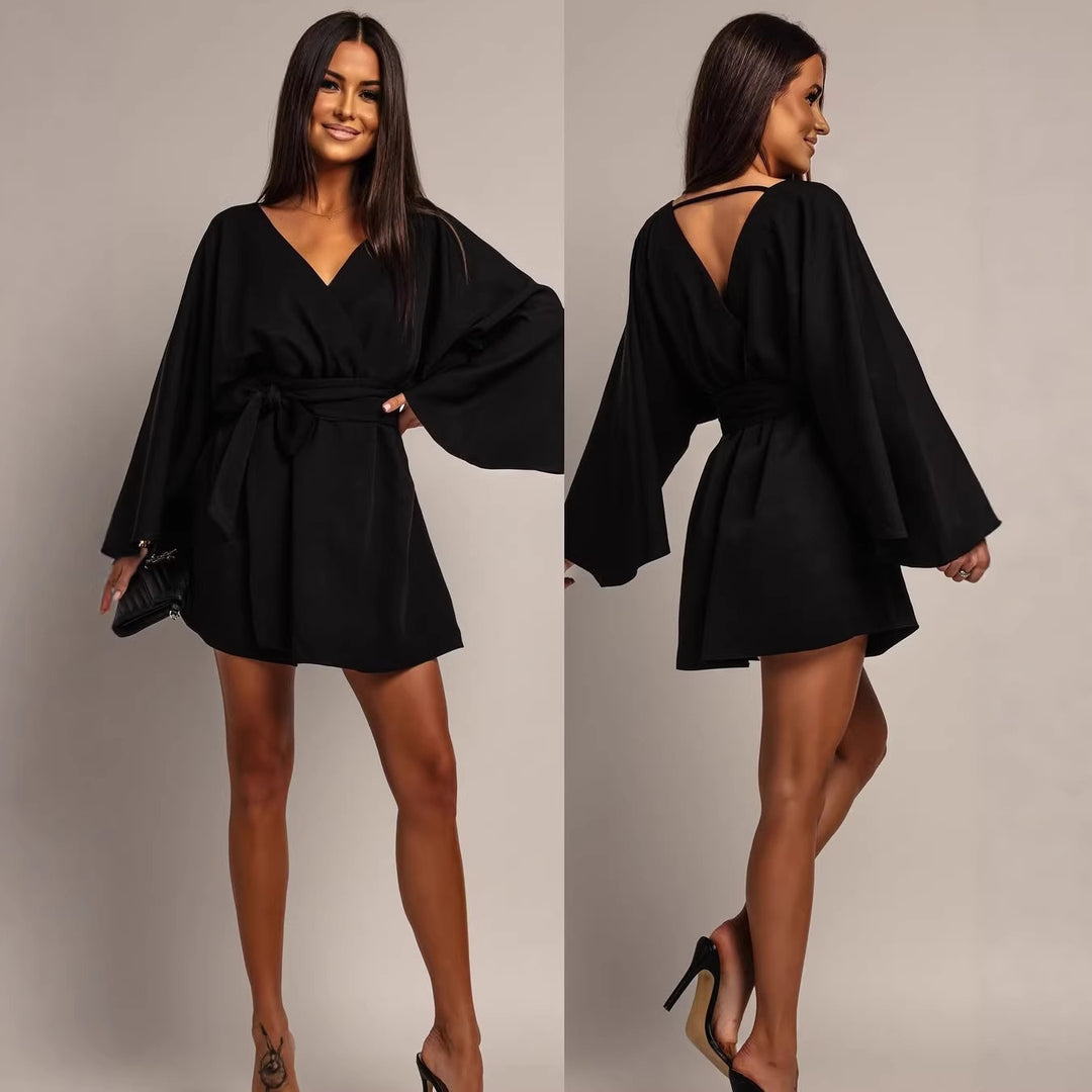 Damen Wickel-Minikleid mit Kimonoärmeln und Taillengürtel Shop Nory