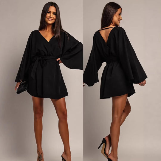 Damen Wickel-Minikleid mit Kimonoärmeln und Taillengürtel Shop Nory