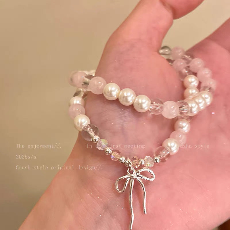 Damen Armbandset mit Perlen und charmantem Schleifenanhänger Shop Nory