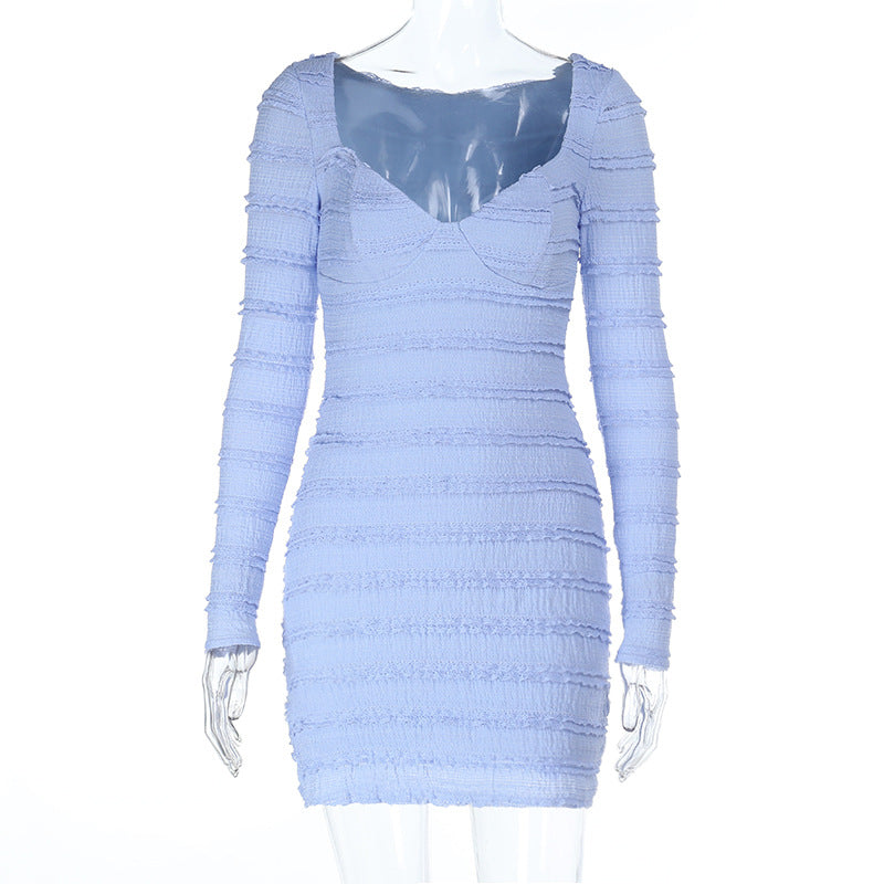 Damen figurbetontes Minikleid mit Strukturstreifen und Herz-Ausschnitt Shop Nory