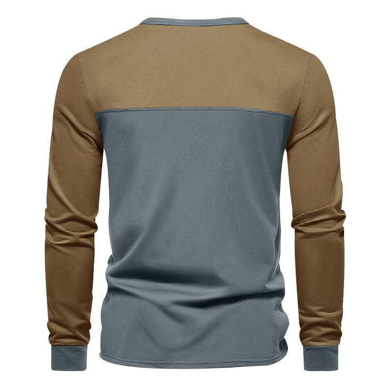 Herren Modernes Henley-Shirt mit Farbblock-Schulterpartie und Halbknopfleiste Shop Nory