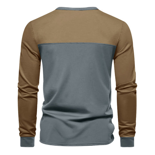 Herren Modernes Henley-Shirt mit Farbblock-Schulterpartie und Halbknopfleiste Shop Nory