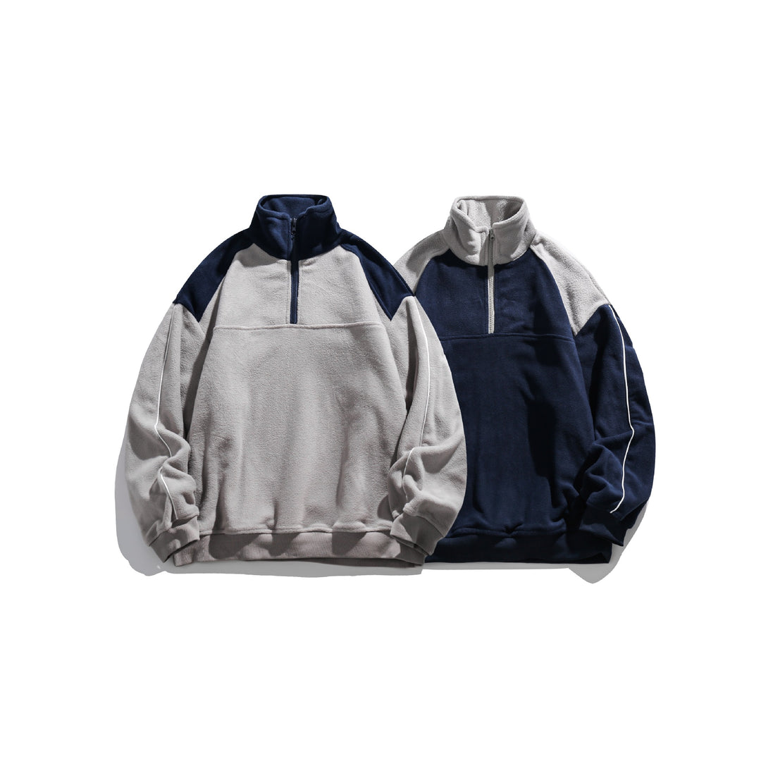 Unisex Fleece-Halbzip-Pullover mit hohem Kragen, Raglanärmeln und Kontrastpaneelen Shop Nory
