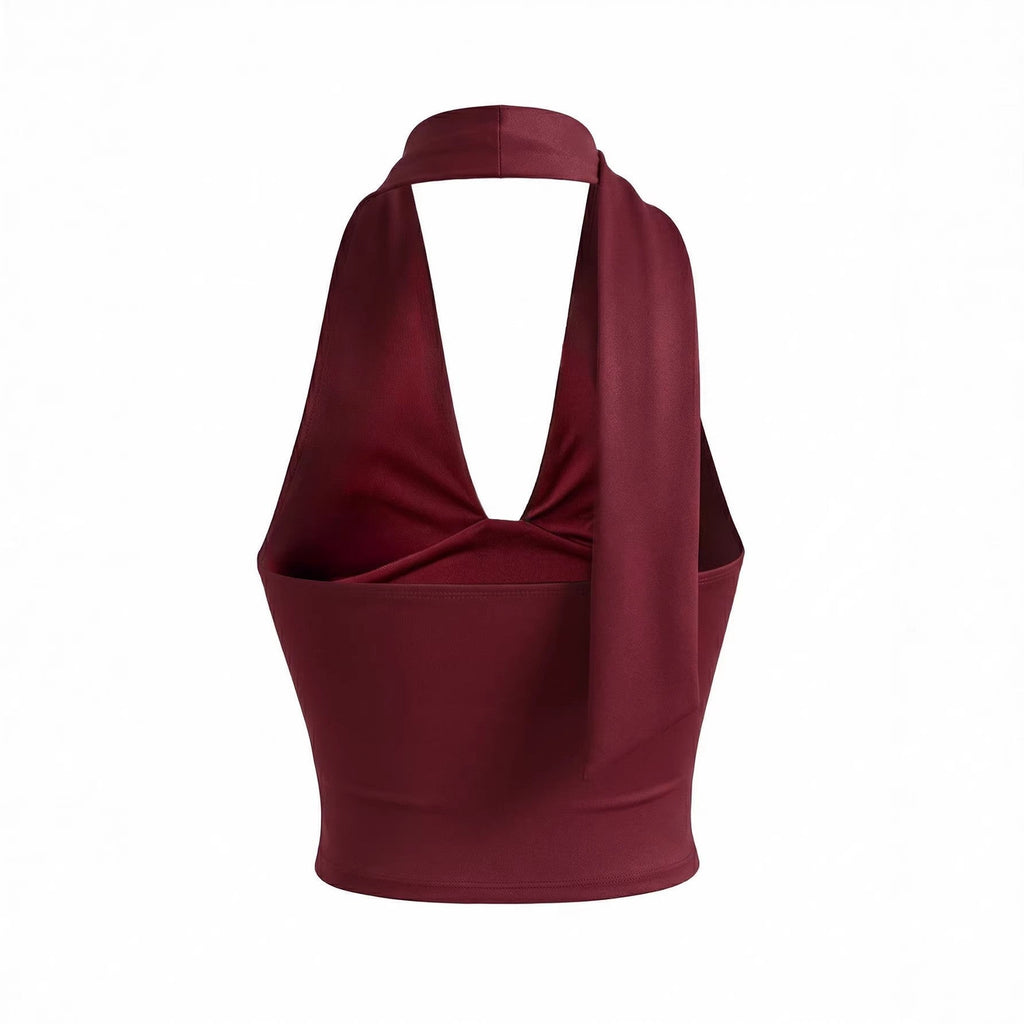 Damen Neckholder-Top mit tiefem Ausschnitt und Raffung Shopnory