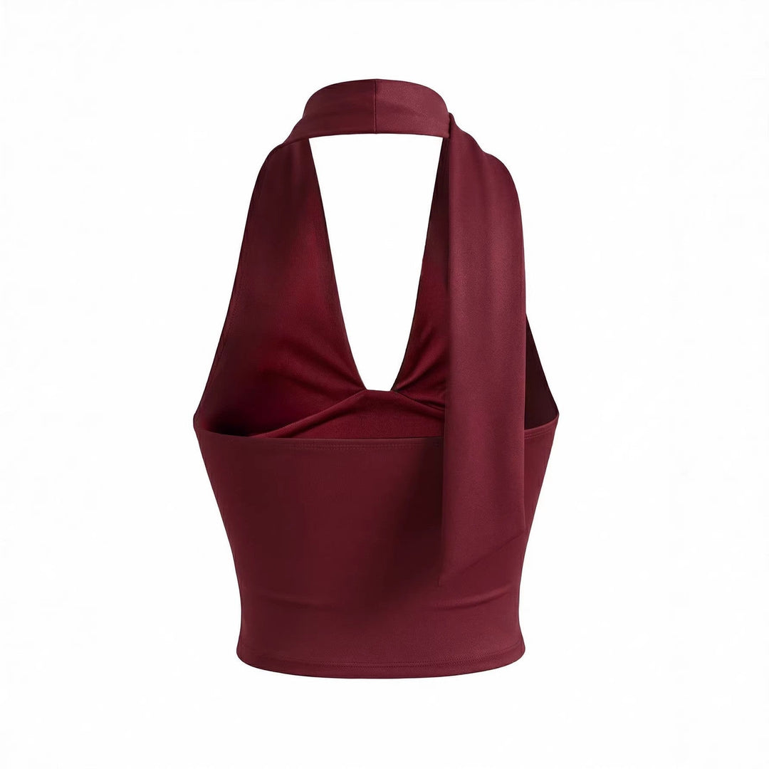 Damen Neckholder-Top mit tiefem Ausschnitt und Raffung Shopnory