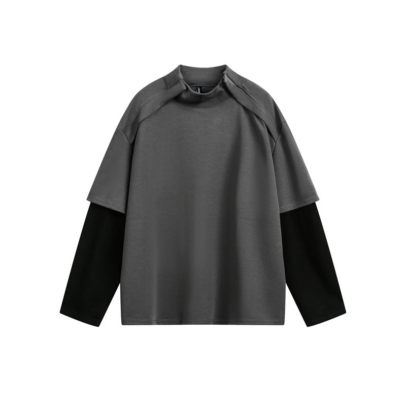 Unisex Oversize-Lagen-Langarmshirt mit integriertem Einsatz und Stehkragen Shop Nory