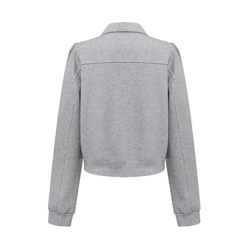 Damen Sweatjacke mit dekorativer Zierkordel, Reißverschluss und Schulterpatten Shop Nory