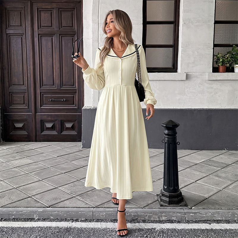 Damen Midikleid mit Matrosenkragen, geraffter Taille und Knopfleiste Shop Nory
