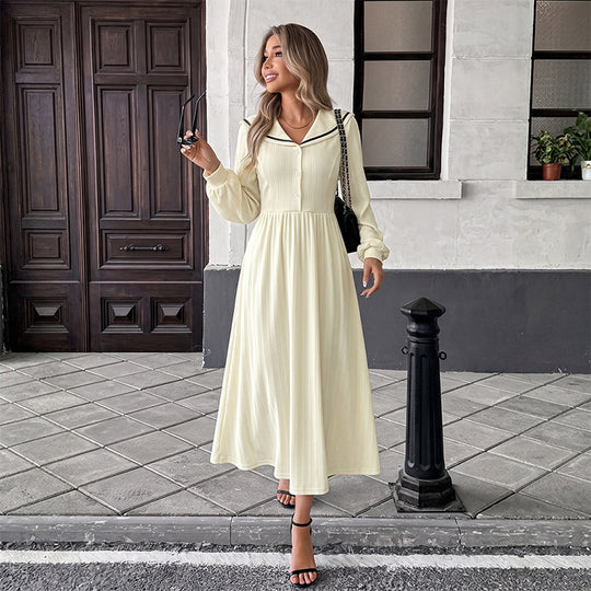 Damen Midikleid mit Matrosenkragen, geraffter Taille und Knopfleiste Shop Nory