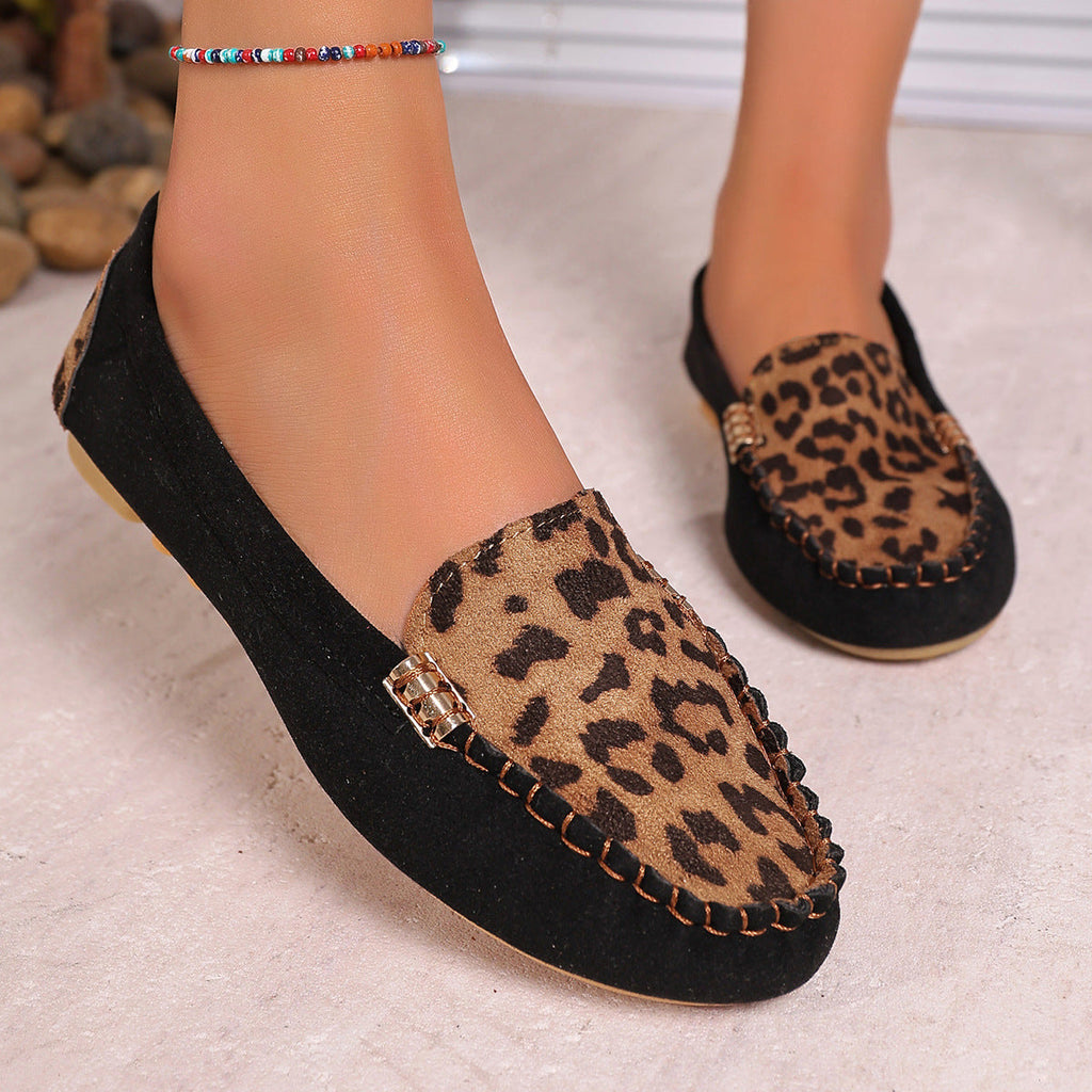 Damen Mokassin-Schuhe mit Leopardenmuster und exklusiven Verzierungen Shopnory