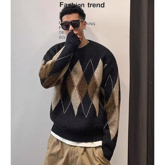 Damen Modischer Grobstrickpullover mit Rautenmuster Shop Nory