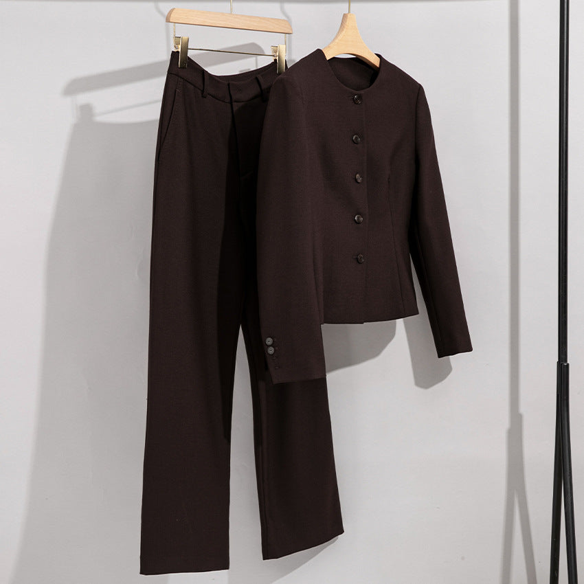 Damen Elegantes Hosenanzug-Set aus feinem Wollmix mit Rundhalsausschnitt Shop Nory