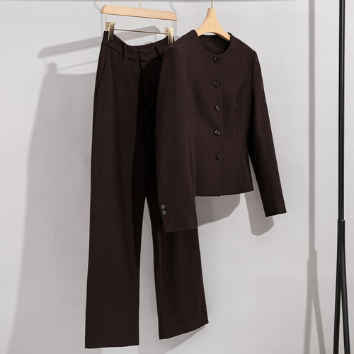 Damen Elegantes Hosenanzug-Set aus feinem Wollmix mit Rundhalsausschnitt Shop Nory