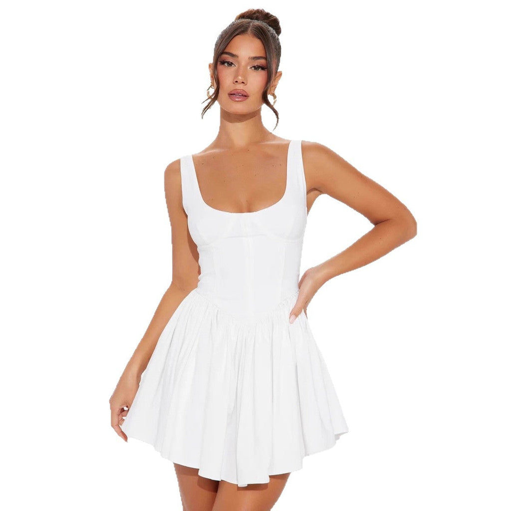 Damen Minikleid mit figurbetontem Oberteil und schwingendem Rock
