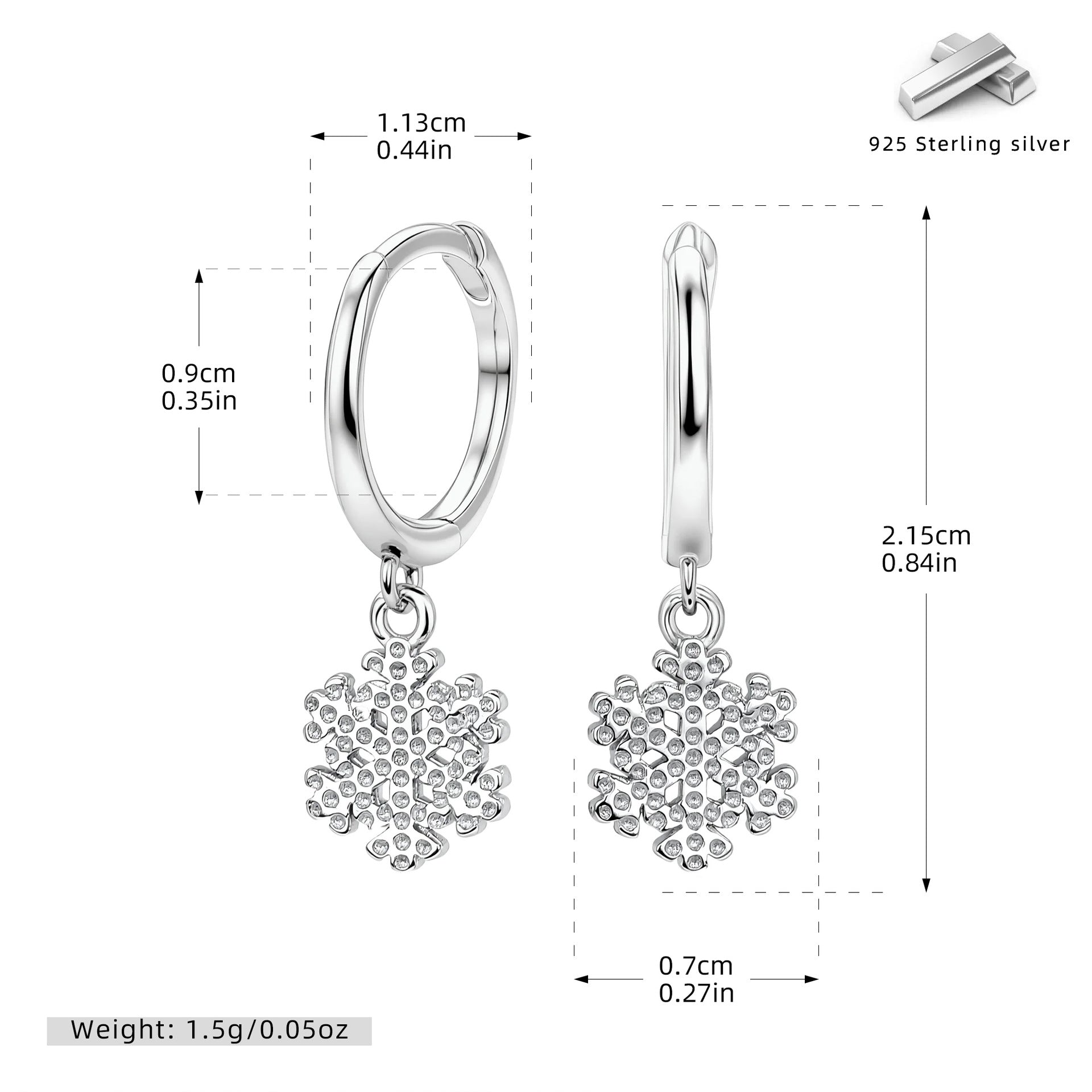 Damen Ohrhänger mit filigranem Schneeflocken-Design aus 925 Sterling Silber Shop Nory