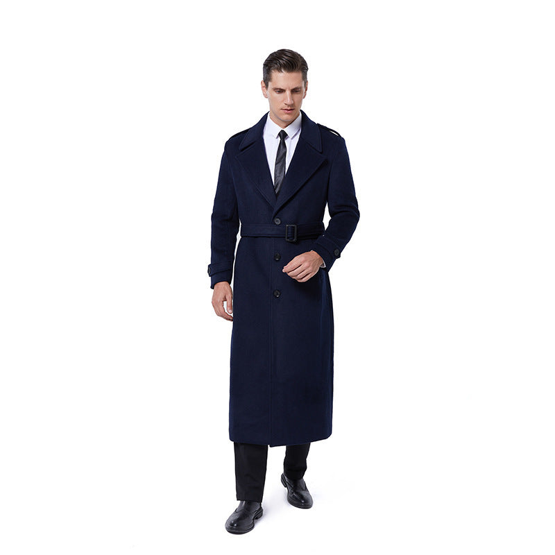 Herren Bodenlanger Wollmix-Übermantel mit schmalem Schalkragen und strukturierter Weboptik Shop Nory