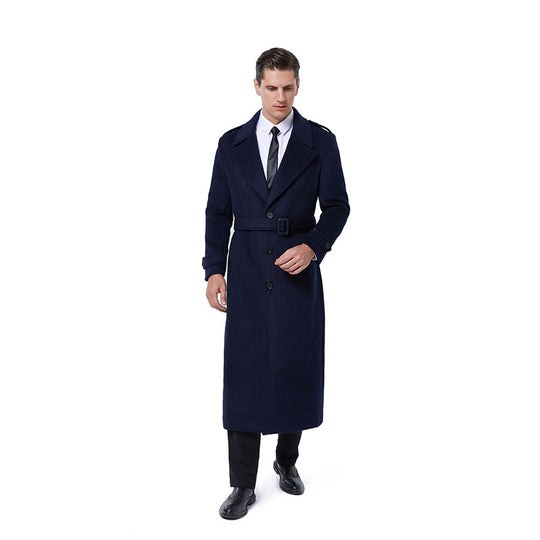 Herren Bodenlanger Wollmix-Übermantel mit schmalem Schalkragen und strukturierter Weboptik Shop Nory
