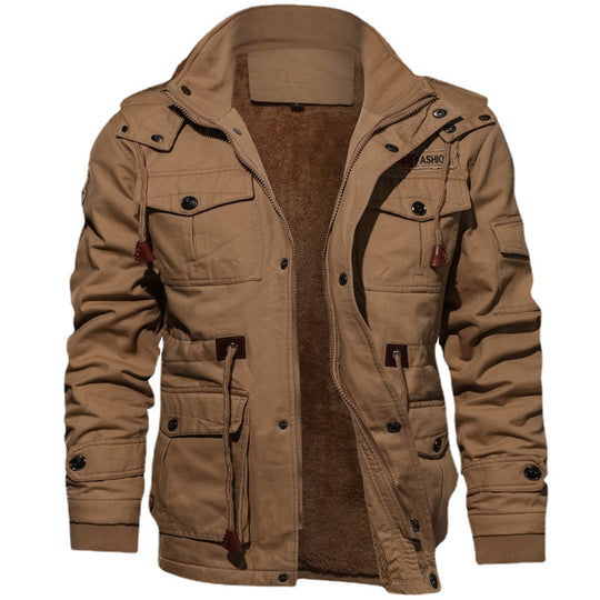 Herren winddichte Multifunktions‑Fieldjacke aus Canvas mit wärmender Teddyplüsch‑Innenlage und verstellbarem Kordzug Shop Nory