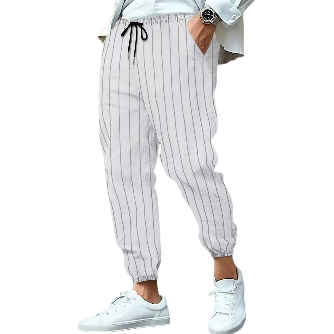 Herren nan gestreifte Leinenoptik Jogginghose mit Tunnelzug elastischem Saum und Eingrifftaschen Shop Nory