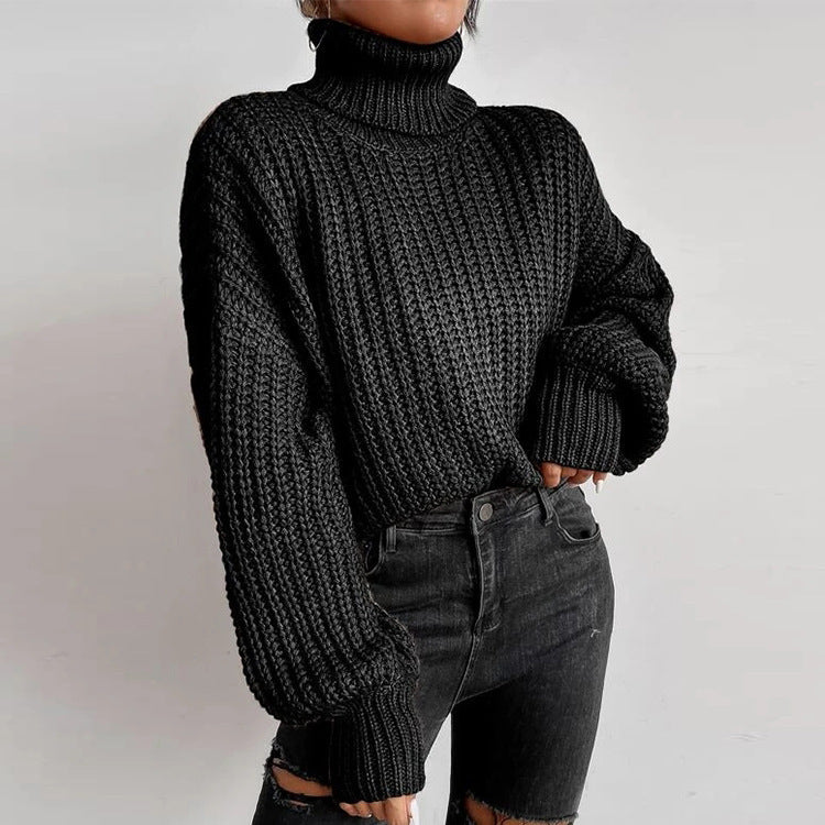 Damen nan grober Rollkragenpullover mit Oversize-Ärmeln und gerippten Bündchen Shop Nory