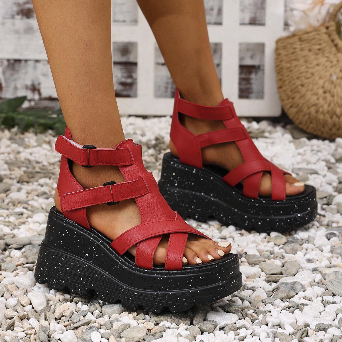 Damen Wedge-Sandalen mit verstellbaren Riemen und komfortablem Fußbett