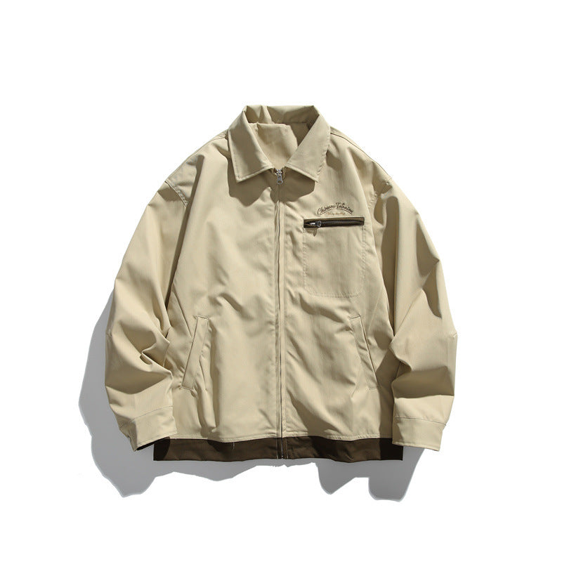 Unisex Boxy-Übergangsblousonjacke mit durchgehendem Reißverschluss, Brustzippertasche und kontrastiertem Rippsaum Shop Nory