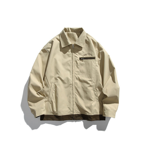 Unisex Boxy-Übergangsblousonjacke mit durchgehendem Reißverschluss, Brustzippertasche und kontrastiertem Rippsaum Shop Nory